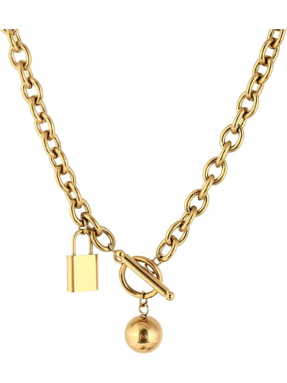 14K Gold Filled Toggle Necklace for Men & Women, Hip Hop Cuban Link Chain, T Bar
